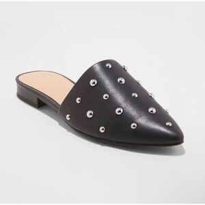Women's Kari Black Studded Mules - A New Day Size 8 Black Silver Studs